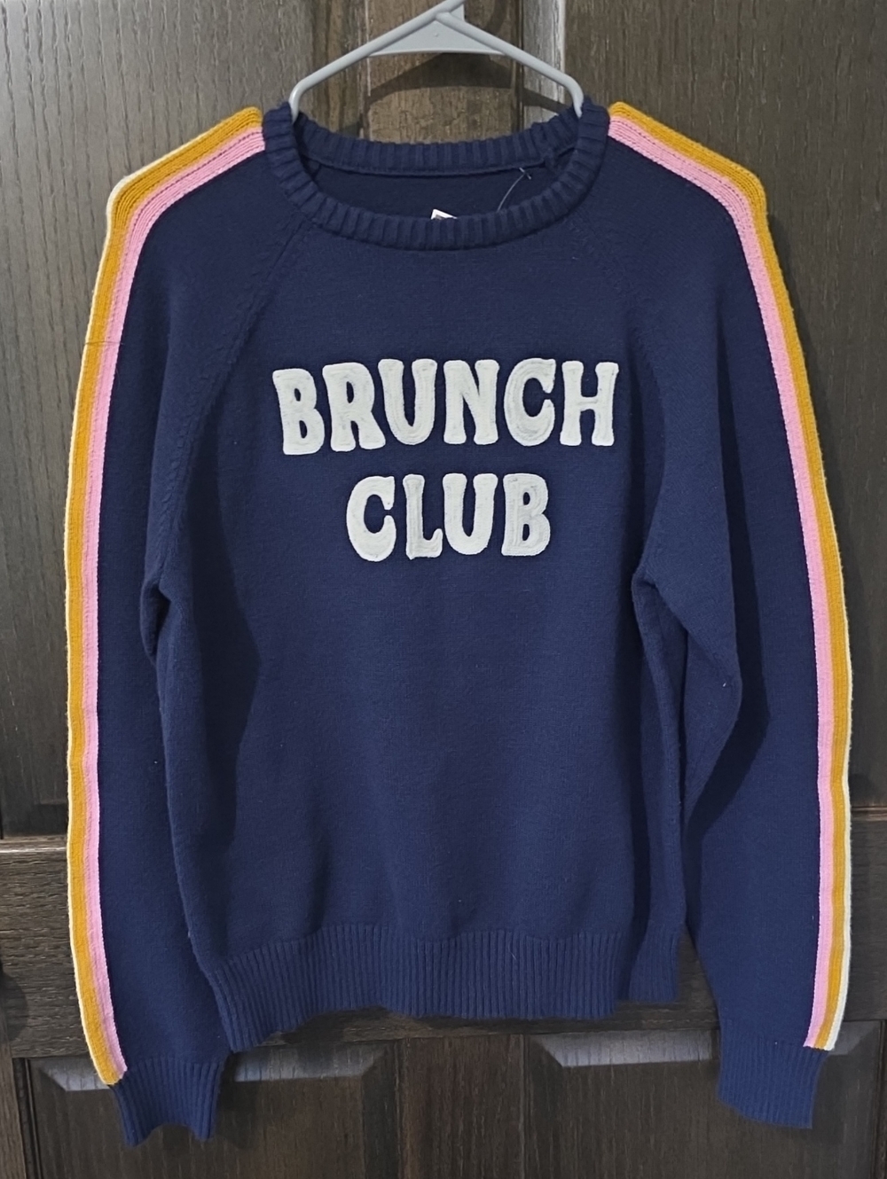 Shiraleah Navy Crewneck Sweater with Pink & Yellow Stripes